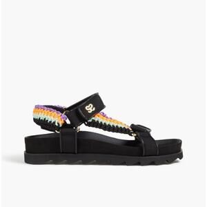 Sandro Black Leather Crochet-Knit Platform Sport Sandals EU 36 NEW